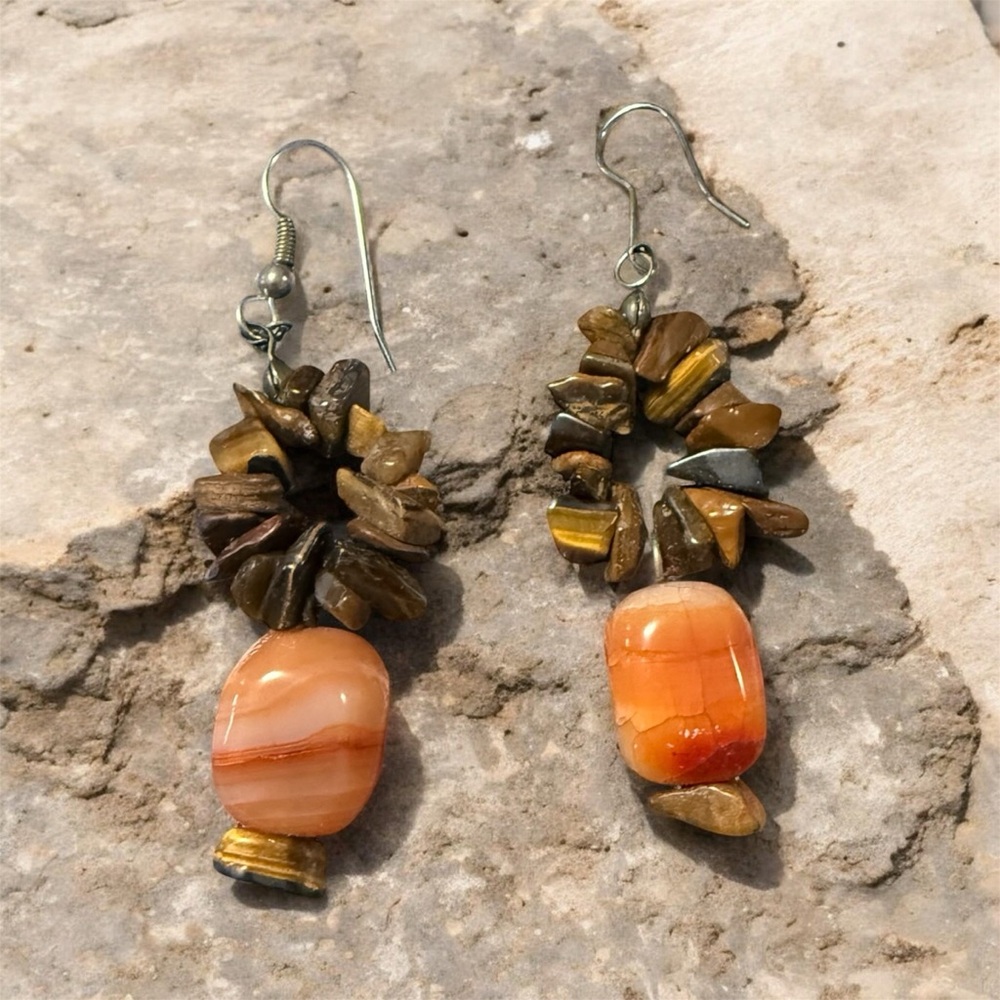Handcrafted Brown and Orange Agate Drop Earrings